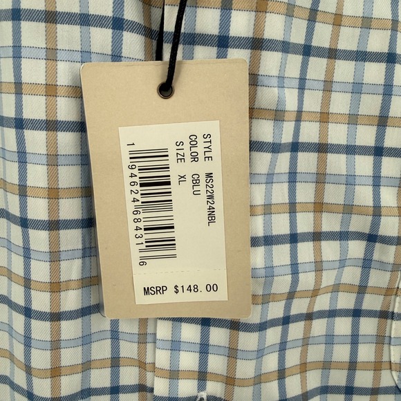 Peter Millar Crown Lite Mens Blue Tan Plaid Button Down Shirt Casual Size XL - Picture 12 of 16